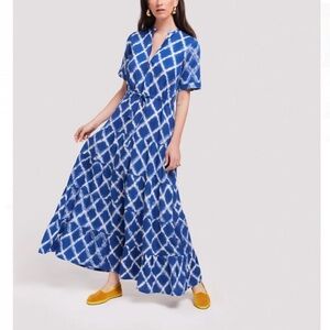 Kleed Caftans Blue Patterned Maxi Dress